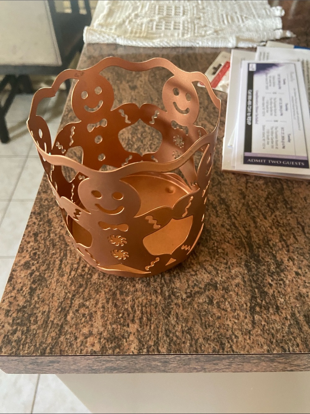 Copper Gingerbread Cutout Metal Candle Holder -